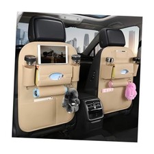 2PCS Car Seatback Organizer, Waterproof Leather Seat Back Storage with Beige