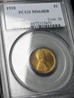 1918 Lincoln Cent Wheat Penny  ---- MS-64 RB PCGS Graded ---- #504C