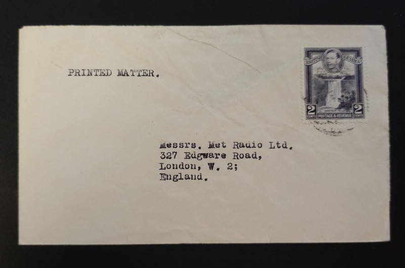 BRITISH GUIANA Cover KGVI 2 Cents Stamp Sent to London England Kaieteur Falls 