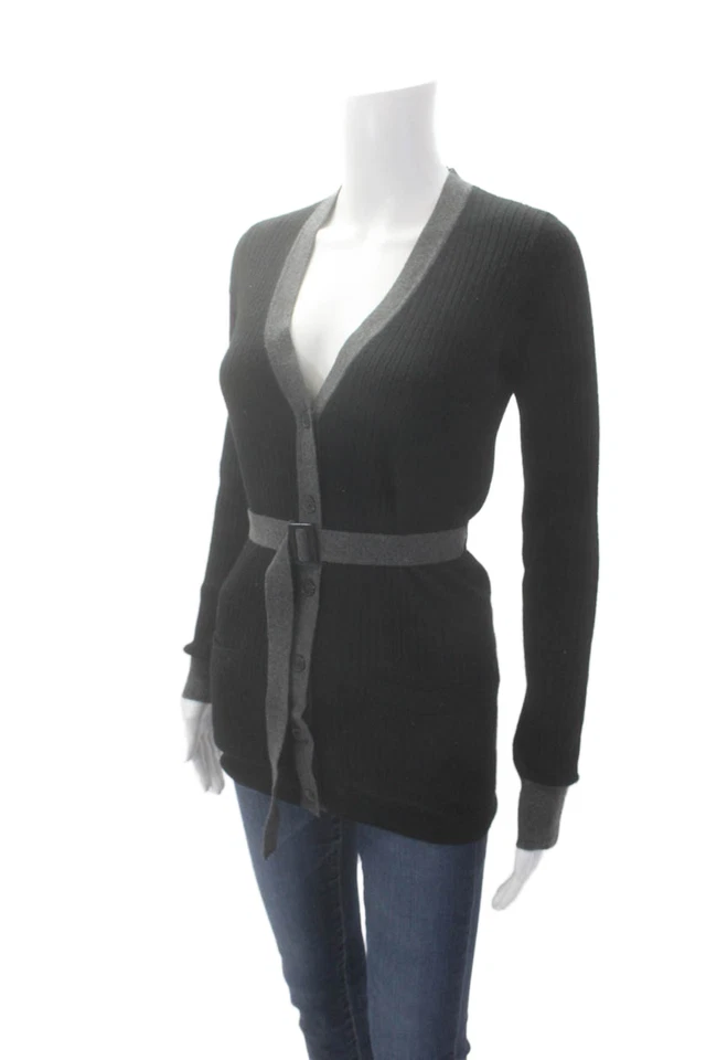 Cárdigan Vince para mujer de cachemir manga larga cuello en V tejido con botones negro talla S Foto 2 de 4