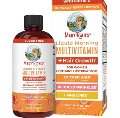 Mary Ruth s Liquid Morning Multivitamin + Hair Growth Peach Mango 15.22OZ