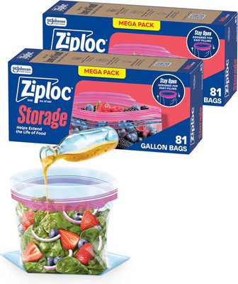 Gallon Food Storage Bags, Stand-Up Bottom, Easy to Fill, 162 Count (Packaging...
