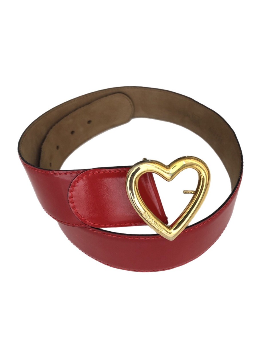 MOSCHINO Redwall Vintage Red Leather Heart Buckle Belt Size