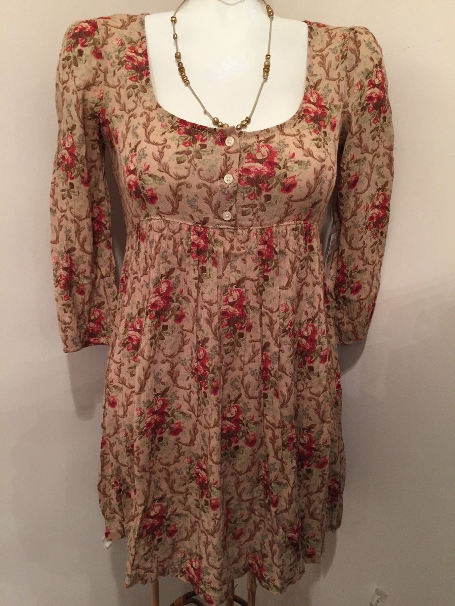 denim and supply ralph lauren babydoll dress & Women's New Brown Floral High Low XS Decoding The Dress Code: silhouette:Trumpet Cottagecore dress An update on the Waist Size:61- 71 cm