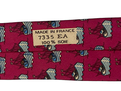 Cravate Hermès Vintage - Motif Bateaux - Réf. 7335EA - 100% Soie - Occasion Très Bon État
