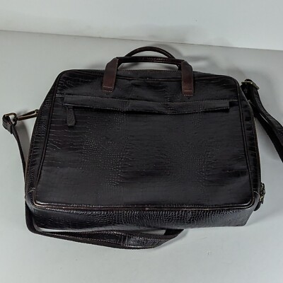 LUCALDO Brown Croc Leather Mens Crossbody Messenger Laptop Bag Made in ITALY 