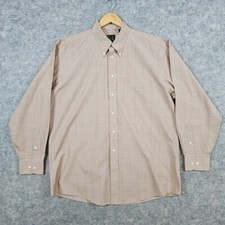 Jos A Bank Men's Tan Windowpane Dress Shirt Size L Traveler's Collection Cotton