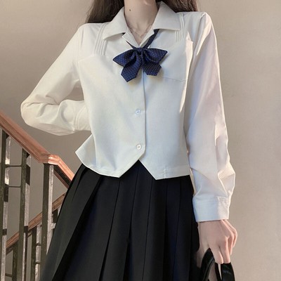 Womens Girls White JK Uniform Blouse Tops School Loose Japanese Button Shirts