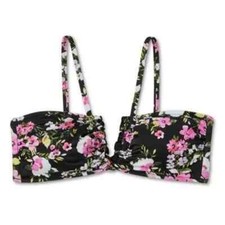 Women's XL 16-18 Tunneled Front Ruffle Bikini Top Shade  Shore Black Floral