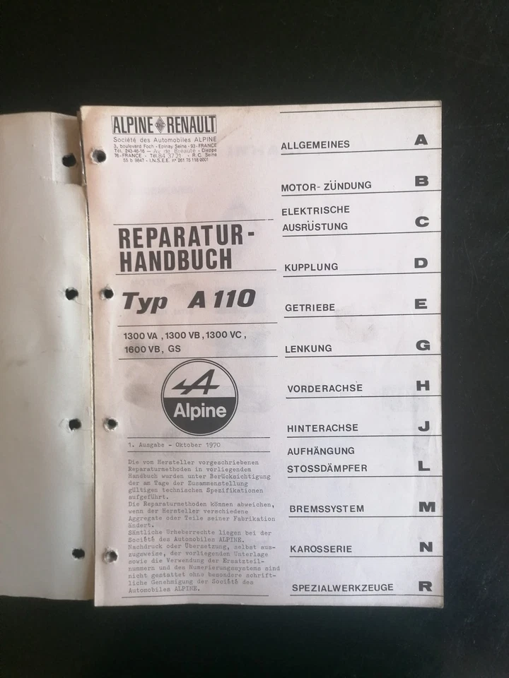 Renault Alpine A110 Werkstatthandbuch Reparaturanleitung Factory WorkshopService - Bild 2 von 4