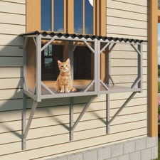 Wooden Catio Window Perch - Indoor/Outdoor Hammock for Large Cats, Bug-Proof