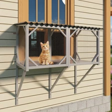 Wooden Catio Window Perch - Indoor/Outdoor Hammock for Large Cats, Bug-Proof