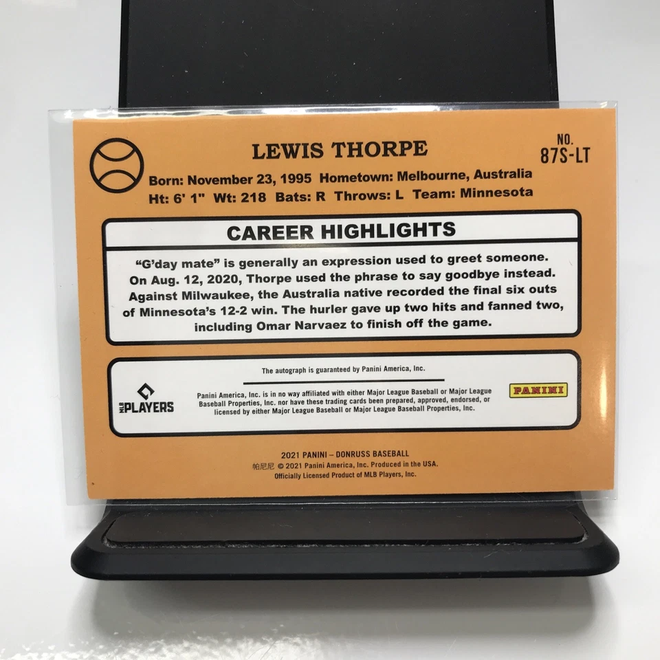 2021 Panini Donruss Retro 1987 Signatures Lewis Thorpe #87S-LT Auto Australian - Image 4 of 4