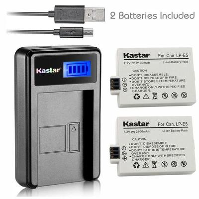 LP-E5 Battery& LCD1 SLIM Charger for Canon Rebel XS XSi T1i, EOS 450D 500D 1000D