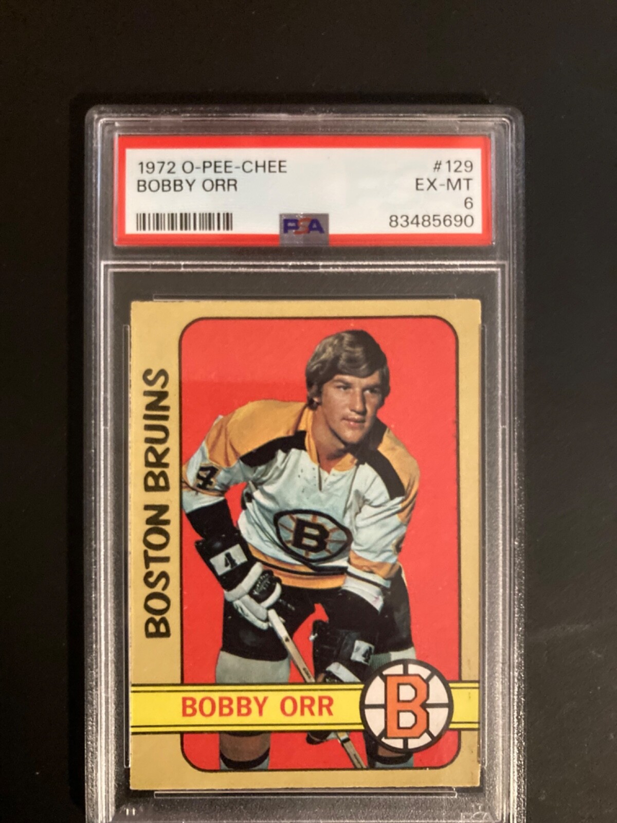 1972 O-Pee-Chee, OPC, Bobby Orr #129 PSA 6 Ex-Mt, Boston Bruins, rare, sharp +