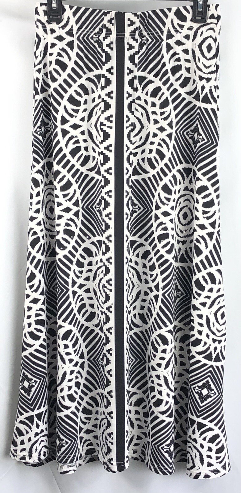 Vintage 90s Black & White Geometric Studded Maxi Skirt Size S Stretch A-Line 28 Waist