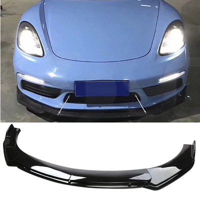 For Porsche 718 Cayman Glossy Black Front Bumper Lip Splitter Spoiler Dual-Layer