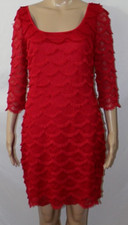 Guess Red Dress Scalloped Eye Lash Scoop Neck 3/4 Sleeves 10