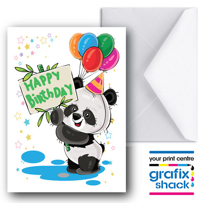 Geburtstagskarte Junge Mädchen Baby Panda Sterne Luftballons Größe A6 oder A5 mit Umschlag