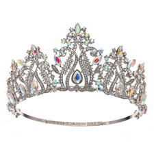 8cm Tall Crystal Tiara Crown Wedding Queen Princess Prom Adjustable For Women