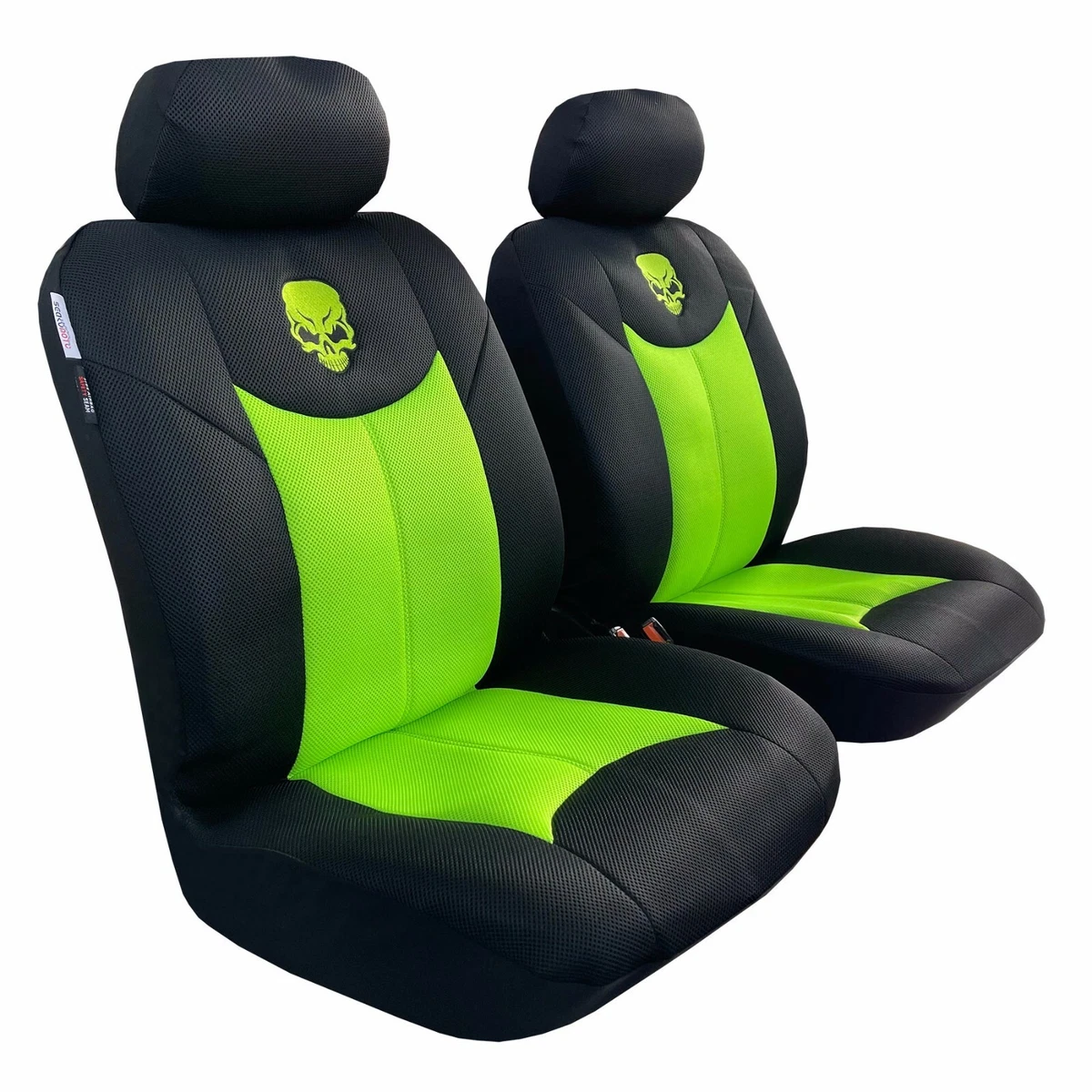 Skull Airflow Mesh Shiny Green Black Front Seat Covers For Ford F 150 Super Crew