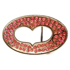 Belt Buckle Pink Heart Rhinestone Silver Tone