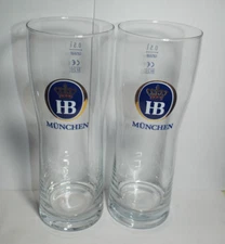 Lot 2  New Old Stock Hofbrau 0.5L Pilsner German Beer Glass HB Munchen Germany