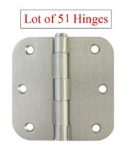 51 Satin Nickel 3.5"X3.5" Inch w 5/8" Radius Door Hinge Interior Brushed Round