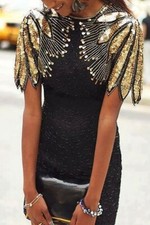 Scala 100 Silk Black Silver Fully Hand Beaded Beautiful Sequin Dress XS