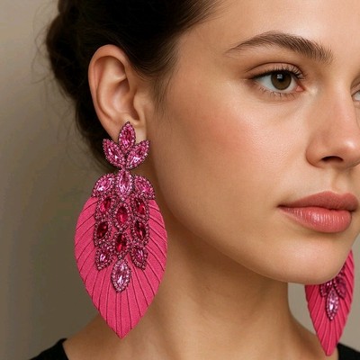 Noir Jewelry Pink Chandelier Crystal Earrings 4''  Leaf Ombre Marquise Formal