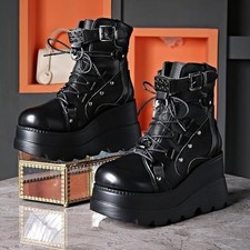 Womens Goth Platform Boots Chunky High Heel Booties Round Toe Combat Ankle Boots