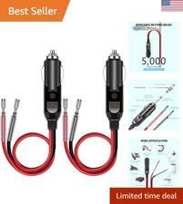 12V Fused Male Cigarette Lighter Plug Replacement 2 Pack with LED Indicator