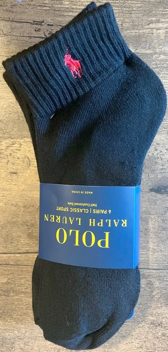 NWT Polo Ralph Lauren Men's Low Cut Socks 6 Pack Black 6-12