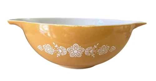 Vintage Pyrex Cinderella Mixing Bowl 444 4Qt Butterfly Gold Floral