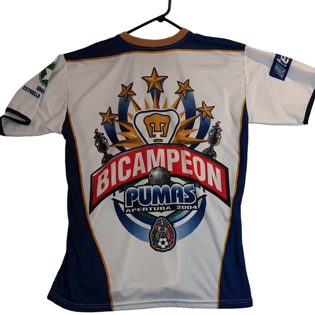 Pumas Bicampion Soccer Shirt/Jersey L White/Blue Pumas Apertura 2004 Sport