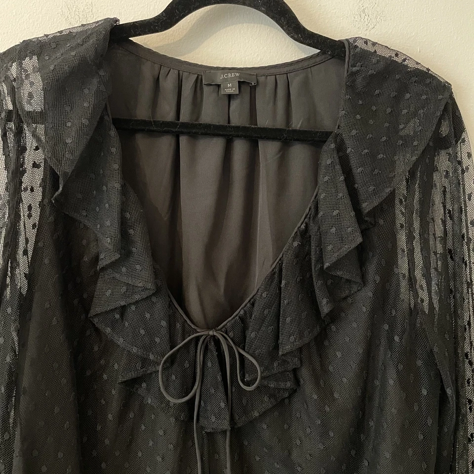 Top J Crew Cuello Volante Clip Punto Malla Negro Talla M Whimsigoth Bruja Hada Grunge Foto 4 de 4