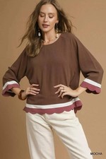 Trendsi Color Block Top Women's Summer Scalloped Hem Blouse USA Shipped