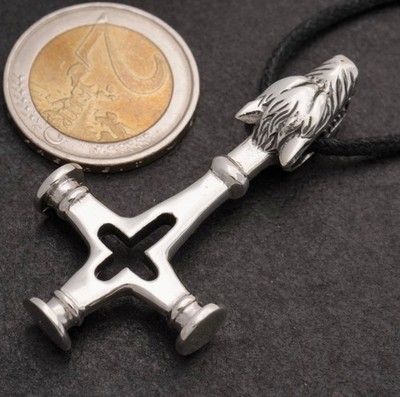 Anhänger Silber 925 Wolfskreuz massiv Wolfhammer Sterlingsilber Wikinger