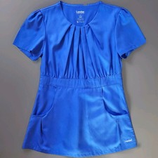 Landau Scrub Top Tencel Royal Blue Round Neck Soft Pleat Style 8418 Size XS NWT