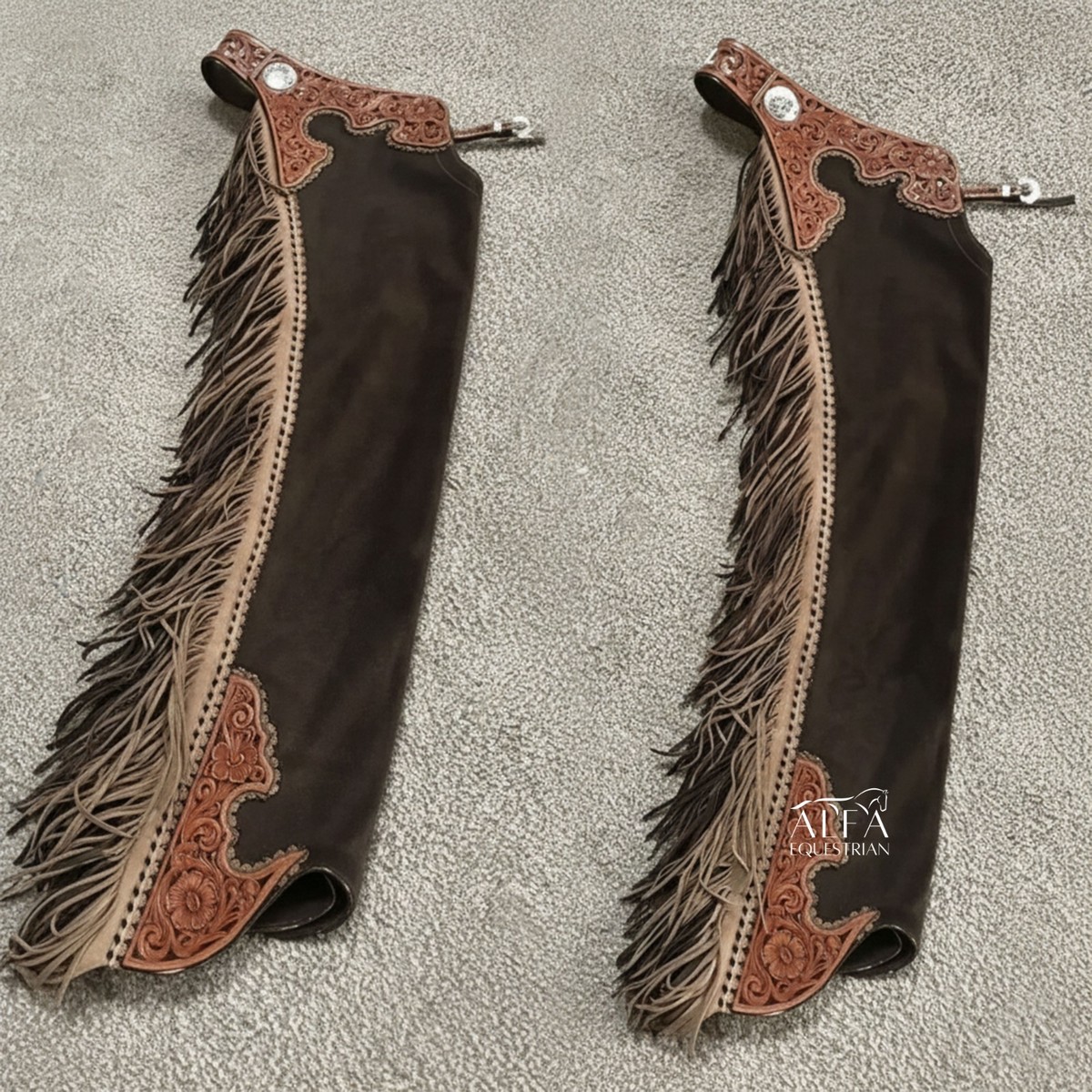 Western Leather Chinks - Handmade Suede Riding Chaps with Fringe