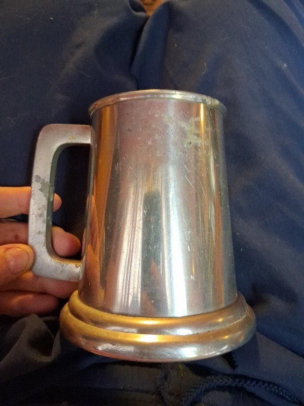 Vintage Pewter Beer Mug Glass Bottom