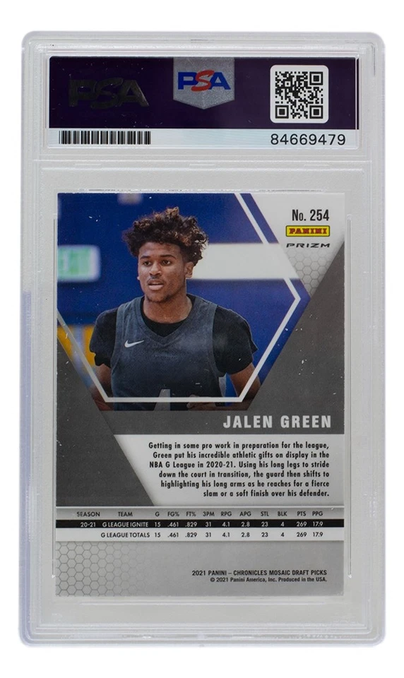 Jalen Green Signed Rockets 2021 Panini Mosaic Bronze Rookie Card #254 PSA/DNA 10 - Image 2 of 2
