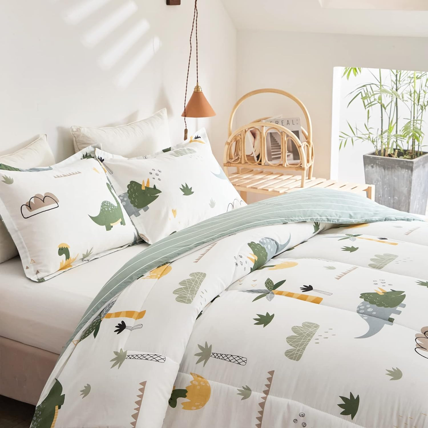 Joyreap Dinosaur Kids Cotton Comforter Queen (88"x88"), Dino Green 