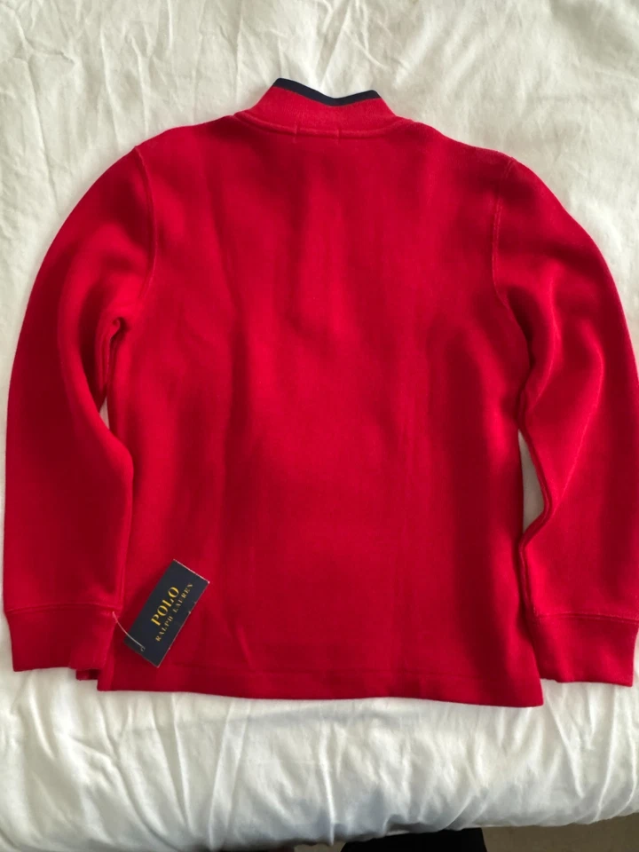 NUEVO Polo Ralph Lauren Niños Algodón Interlock Cuarto 1/4 Cremallera Suéter Rojo Talla 7 Foto 2 de 4