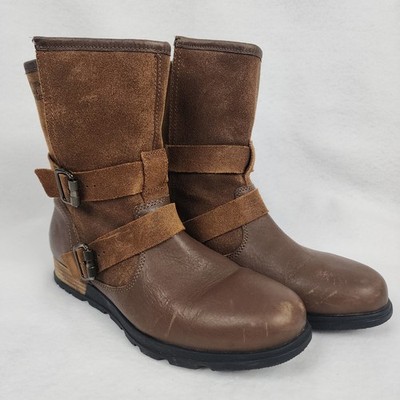 Sorel Major NL2433-242 Womens 9 Moto Biker Boot Brown Suede Leather Buckle Strap