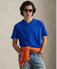Polo Ralph Lauren Men's Blue V-Neck Classic Fit Cotton T-Shirt L Embroidered