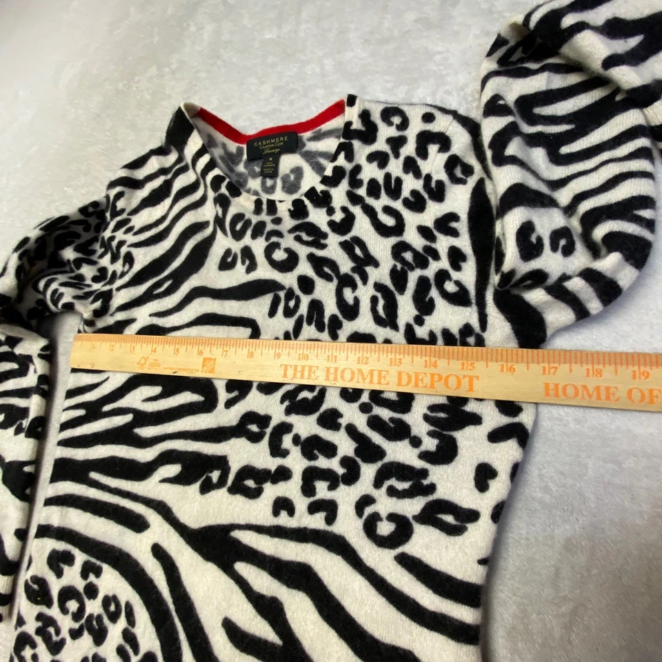 Suéter Charter Club Lujo Cachemira Mujer Talla M Estampado Cebra Leopardo Borde Rojo Foto 4 de 4