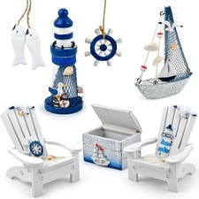 OTYMIOW 7PCS Mini Wooden Nautical Home Decor, Mediterranean Style, Wooden Min...