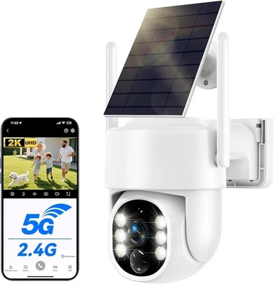 WESECUU 5G Solar Camera Outdoor Wireless 2K Battery Powered Camera Color Night Vision