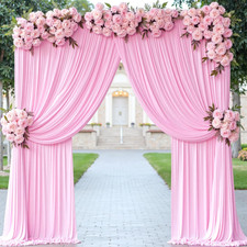 10 ft x 8 ft Wrinkle Free Pink Backdrop Curtain Panels for Parties Polyester ...
